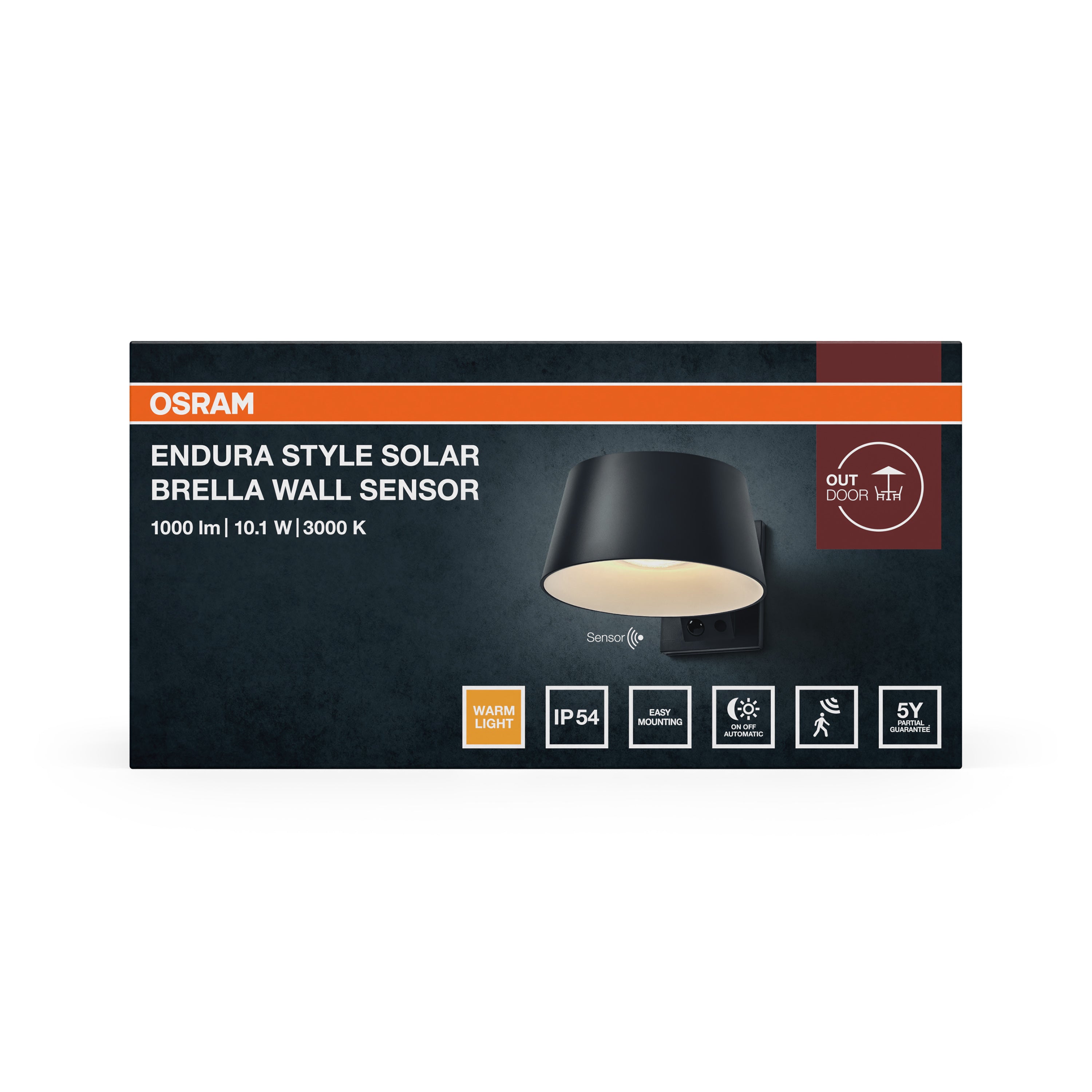 Osram LED Wandleuchte Endura Style Solar Sensor Brella – Verpackung Vorderseite