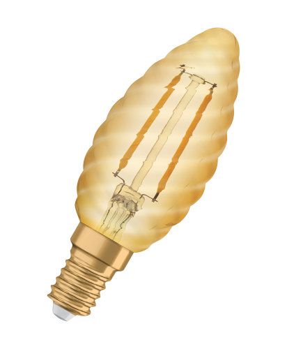 Osram LED Kerzenlampe Vintage 1906 Classic BW Filament Gold 1,5-12W E14 120lm klar warmweiß 300° nicht dimmbar
