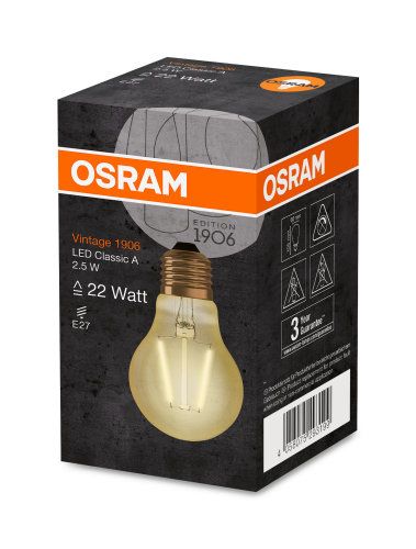 Osram LED Vintage 1906 Classic A Filament Gold 2,5-22W/824 E27 220lm klar warmweiß 300° nicht dimmbar