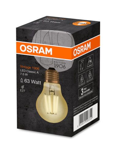 Osram LED Vintage 1906 Classic A Filament Gold 8-68W/825 E27 950lm klar warmweiß 330° nicht dimmbar