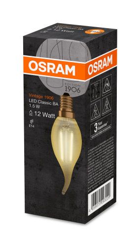 Osram LED Vintage 1906 Classic BA Filament Gold 1,5-12W/824 E14 120lm klar warmweiß 300° nicht dimmbar