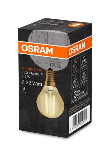 Osram LED Vintage 1906 Classic P Filament Gold 2,5-22W/824 E14 220lm klar warmweiß 300° nicht dimmbar