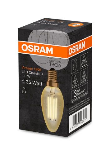 Osram LED Vintage 1906 Classic B Filament Gold 4,5-36W/825 E14 420lm klar warmweiß 300° nicht dimmbar