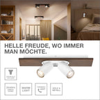 Osram LED Spot Decor Mercury 4-flammig 13,6W/2700K 920lm warmweiß dimmbar weiß/Holzdekor IP20 – Infografik