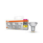 Osram LEDbase PAR16 4,3-50W/827 LED GU10 Glas 36° 350lm echt warmweiß nicht dimmbar 3er Pack – Produkt mit Verpackung