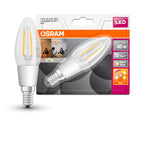 Osram LEDstar+ GlowDim B Filament 4,5-40W/827 E14 klar 320° 470lm warmweiß extra GLOWdim Blister – Produkt mit Verpackung