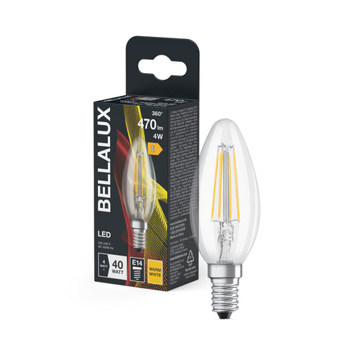Osram LED Bellalux Classic B Filament 4-40W/827 E14 klar 300° 470lm warmweiß nicht dimmbar – Produkt mit Verpackung