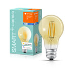 LEDVANCE LED Smart+ BT Apple HK CL A Filament 5,5-52 W/827 E27 600lm gold 320° dimmbar – Produkt mit Verpackung