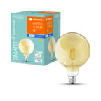 LEDVANCE LED Smart+ BT Apple HK CL G120 FIL 5,5-52 W/825 E27 600lm 320° dimmbar – Produkt mit Verpackung