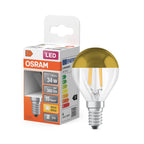 Osram / Ledvance LED Filament Tropfen P verspiegelt gold 300° 4-34W/827 warmweiß 380lm E14 220-240V – Produkt mit Verpackung