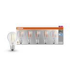 Osram LED Base Classic A Filament 6,5-60W/840 E27 806lm klar kaltweiß nicht dimmbar 5er Pack – Produkt mit Verpackung