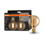 Osram LED Filament Vintage 1906 Globe G95 klar 300° 6,5-55W/824 extra warmweiß 725lm E27 220-240V dimmbar 2er Blister – Produkt mit Verpackung