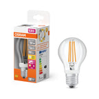 Osram LED Filament Star+ Classic A klar 320° 7,3-60W/827 warmweiß 806lm E27 220-240V – Produkt mit Verpackung