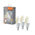 Ledvance LED WIFI Smart+ Kerze B40 matt 200° 4,9-40W/827 warmweiß 470lm E14 220-240V dimmbar 3er Pack – Produkt mit Verpackung