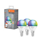 Ledvance LED WIFI Smart+ Tropfen P40 matt 180° 4,9-40W/827-865 RGBW einstellbar 470lm E14 220-240V dimmbar 3er Pack – Produkt mit Verpackung
