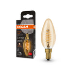 Osram / Ledvance LED Filament Vintage 1906 Kerze B gold 320° 3,4-25W/822 extra warmweiß 250lm E14 220-240V dimmbar – Produkt mit Verpackung