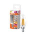 Osram / Ledvance LED Filament Superstar Kerze B klar 300° 5,9-60W/827 warmweiß 806lm E14 220-240V dimmbar – Produkt mit Verpackung
