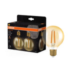 Osram / Ledvance LED Filament Vintage 1906 Globe G80 klar 300° 7,2-60W/824 extra warmweiß 806lm E27 220-240V dimmbar 2er Pack – Produkt mit Verpackung