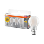 Osram / Ledvance LED Filament Base Classic A matt 300° 6,5-60W/827 warmweiß 806lm B22d 220-240V 4er Pack – Produkt mit Verpackung