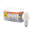 Osram / Ledvance LED Filament Base Classic A matt 300° 6,5-60W/827 warmweiß 806lm E27 220-240V 4er Pack – Produkt mit Verpackung
