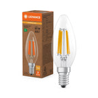 Osram / Ledvance LED Filament Kerze B klar 320° Superior UltraEfficient 3,8-60W/827 warmweiß 806lm E14 220-240V – Produkt mit Verpackung