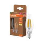 Osram / Ledvance LED Filament Kerze B klar 320° UltraEfficient 2,2-40W/827 warmweiß 470lm E14 220-240V 2er Pack – Produkt mit Verpackung