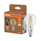 Osram / Ledvance LED Filament Tropfen P klar 320° UltraEfficient 2,2-40W/827 warmweiß 470lm E14 220-240V – Produkt mit Verpackung