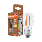 Osram / Ledvance LED Filament Tropfen P klar 320° UltraEfficient 3,8-60W/827 warmweiß 806lm E27 220-240V – Produkt mit Verpackung