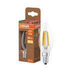 Osram / Ledvance LED Filament Kerze B klar 330° UltraEfficient 1,2-25W/827 warmweiß 255lm E14 220-240V – Produkt mit Verpackung