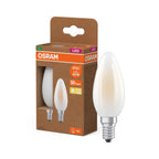 Osram / Ledvance LED Filament Kerze B matt 330° UltraEfficient 2,2-40W/827 warmweiß 470lm E14 220-240V 2er Pack – Produkt mit Verpackung