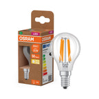 Osram / Ledvance LED Filament Tropfen P klar 330° UltraEfficient 1,2-25W/827 warmweiß 255lm E14 220-240V – Produkt mit Verpackung