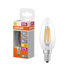 Osram / Ledvance LED Filament Superstar Kerze B klar 320° 3,4-40W/827 warmweiß 470lm E14 220-240V dimmbar – Produkt mit Verpackung