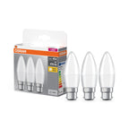 Osram / Ledvance LED Base Kerze B matt 220° 4,9-40W/827 warmweiß 470lm B22d 220-240V 3er Pack – Produkt mit Verpackung