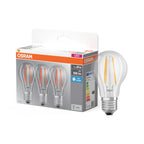 Osram / Ledvance LED Filament Base Classic A klar 300° 7-60W/865 tageslichtweiß 806lm E27 220-240V 3er Pack – Produkt mit Verpackung