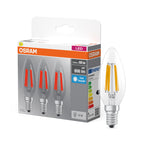 Osram / Ledvance LED Filament Base Kerze B klar 300° 5,9-60W/865 tageslichtweiß 806lm E14 220-240V 3er Pack – Produkt mit Verpackung