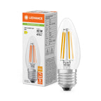Osram / Ledvance LED Filament Kerze B klar 320° Performance 3,4-40W/827 warmweiß 470lm E27 220-240V dimmbar – Produkt mit Verpackung