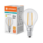Osram / Ledvance LED Filament Tropfen P klar 300° Performance 1,8-25W/827 warmweiß 250lm E14 220-240V – Produkt mit Verpackung