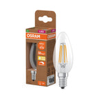 Osram / Ledvance LED Filament Kerze B klar 300° UltraEfficient 2,5-40W/827 warmweiß 470lm E14 220-240V dimmbar – Produkt mit Verpackung