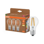 Osram / Ledvance LED Filament Classic A klar 300° UltraEfficient 3,8-60W/827 warmweiß 806lm E27 220-240V 3er Pack – Produkt mit Verpackung