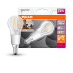 Osram LEDstar+ GlowDim P Filament 4,5-40W/827 E14 klar 320° 470lm warmweiß extra GLOWdim Blister – Produkt mit Verpackung