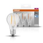 Osram LEDbase Classic A Filament 6-60W/840 LED E27 klar 200° 806lm kaltweiß nicht dimmbar 3er Pack – Produkt mit Verpackung