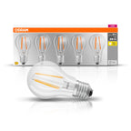 Osram LED Base Classic A Filament 7-60W/827 E27 klar 300° 806lm warmweiß nicht dimmbar 5er Pack – Produkt mit Verpackung