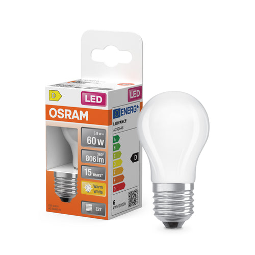 OSRAM LED Star Retrofit Classic P 6,5-60W/827 warmweiß E27 806lm matt – Produkt mit Verpackung