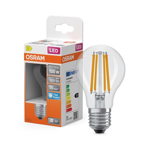 Osram LED Star Classic A Filament 11-100W/865 E27 1521lm klar tageslichtweiß nicht dimmbar – Produkt mit Verpackung