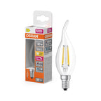 Osram LED Filament Superstar+ Kerze BA klar Windstoß 300° 3,4-40W/927 warmweiß 470lm E14 220-240V dimmbar – Produkt mit Verpackung