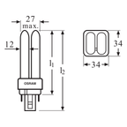 Osram Dulux D/E 10W/830 G24Q-1 4pin Lumilux warmweiß – Maßzeichnung