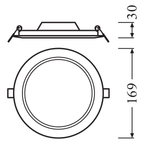 LEDVANCE LED Einbauleuchte DL Slim Round/Rund D155 12W/865 1020lm 120° weiß IP20 tageslichtweiß nicht dimmbar – Maßzeichnung