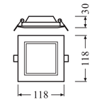 LEDVANCE LED Einbauleuchte DL Slim Square/Eckig 105 6W/830 420lm 120° weiß IP20 warmweiß nicht dimmbar – Maßzeichnung