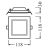 LEDVANCE LED Einbauleuchte DL Slim Square/Eckig 105 6W/865 430lm 120° weiß IP20 tageslichtweiß nicht dimmbar – Maßzeichnung