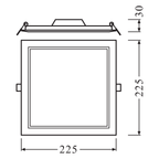 LEDVANCE LED Einbauleuchte DL Slim Square/Eckig 210 18W/830 1530lm 120° weiß IP20 warmweiß nicht dimmbar – Maßzeichnung